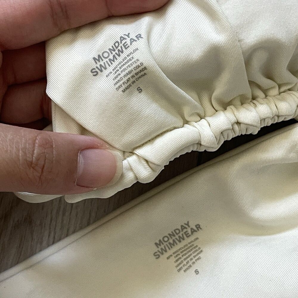 Monday Swimwear Bikini palma top cheeky side tie womens Cream (small) minimalist - Picture 3 of 4